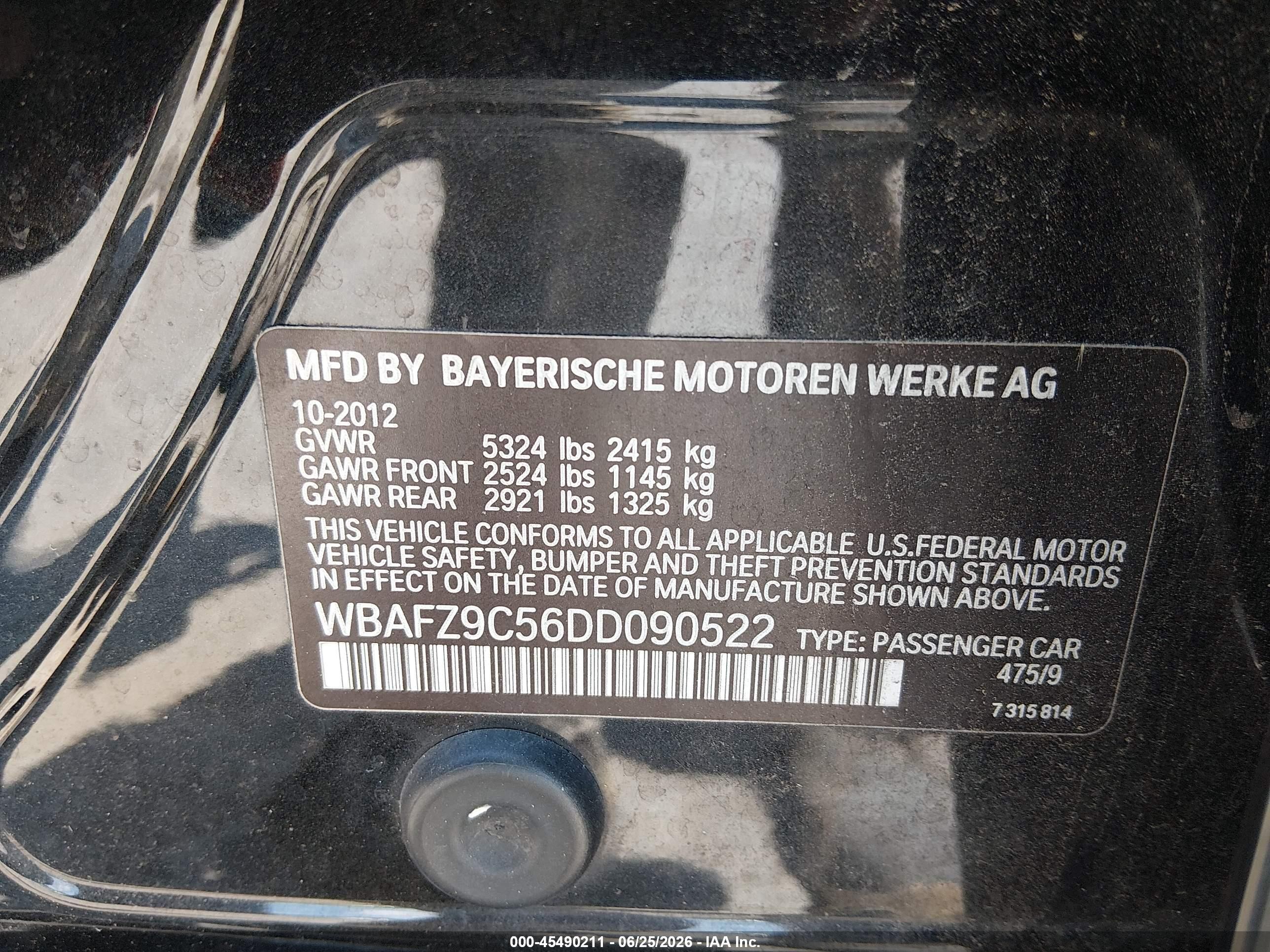 2013 Bmw Activehybrid 5   Black vin: WBAFZ9C56DD090522