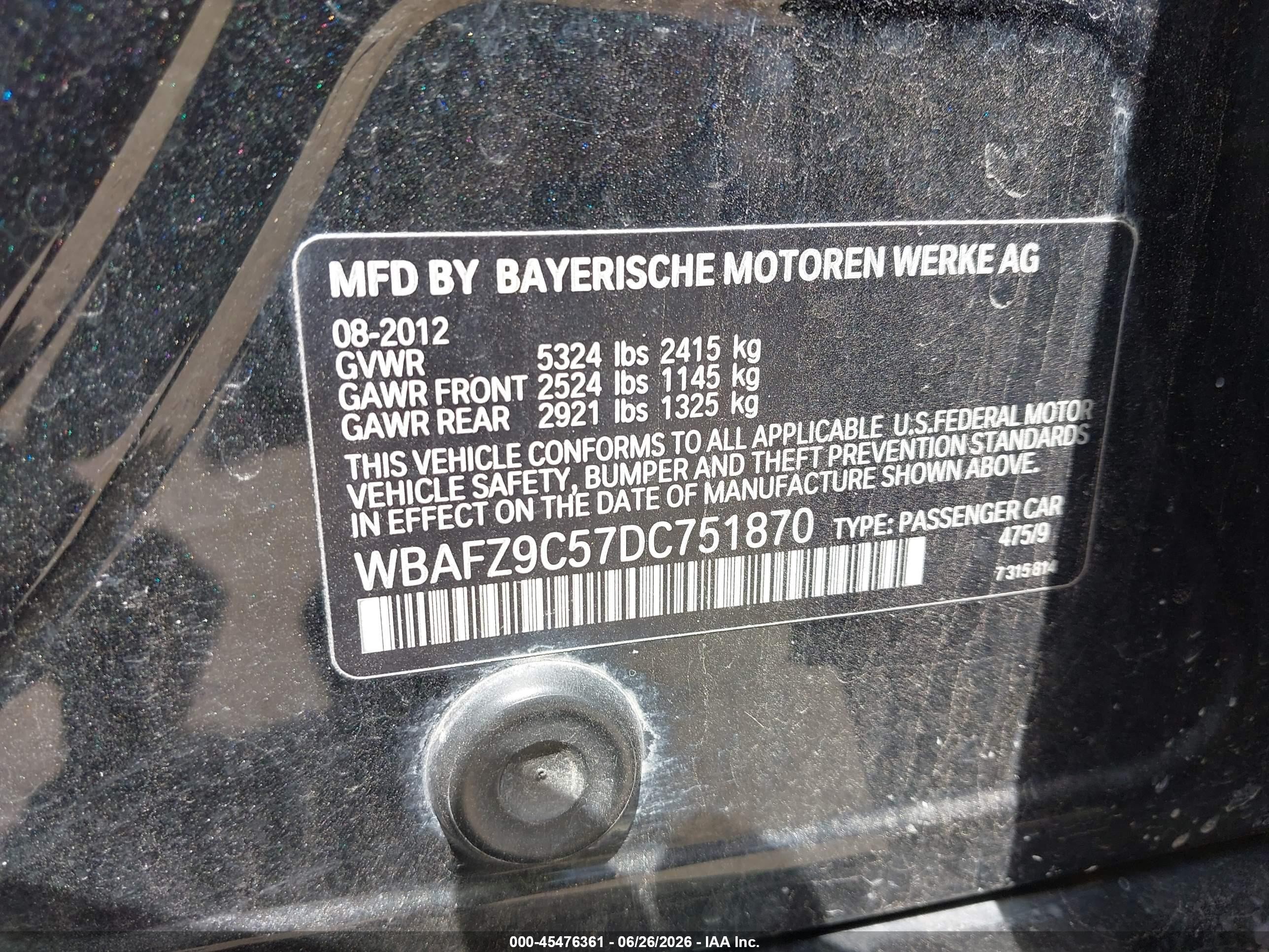 2013 Bmw Activehybrid 5   Black vin: WBAFZ9C57DC751870