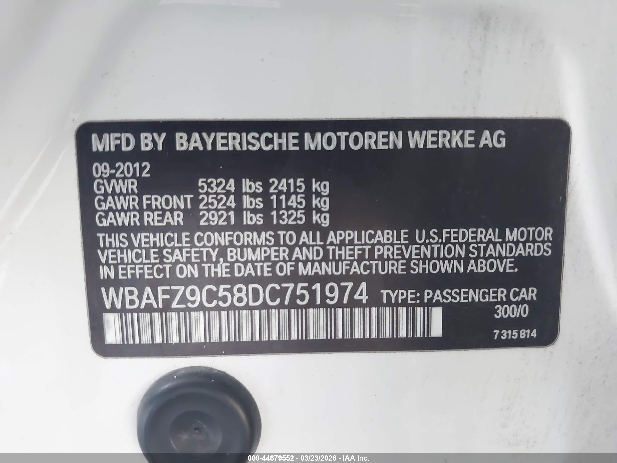 2013 Bmw Activehybrid 5 White vin: WBAFZ9C58DC751974