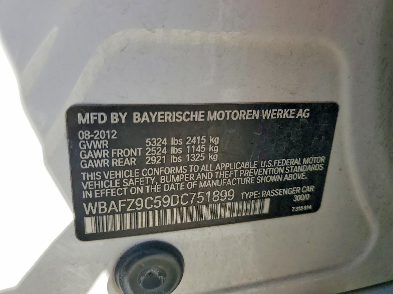 2013 Bmw 535 I Hybrid White vin: WBAFZ9C59DC751899
