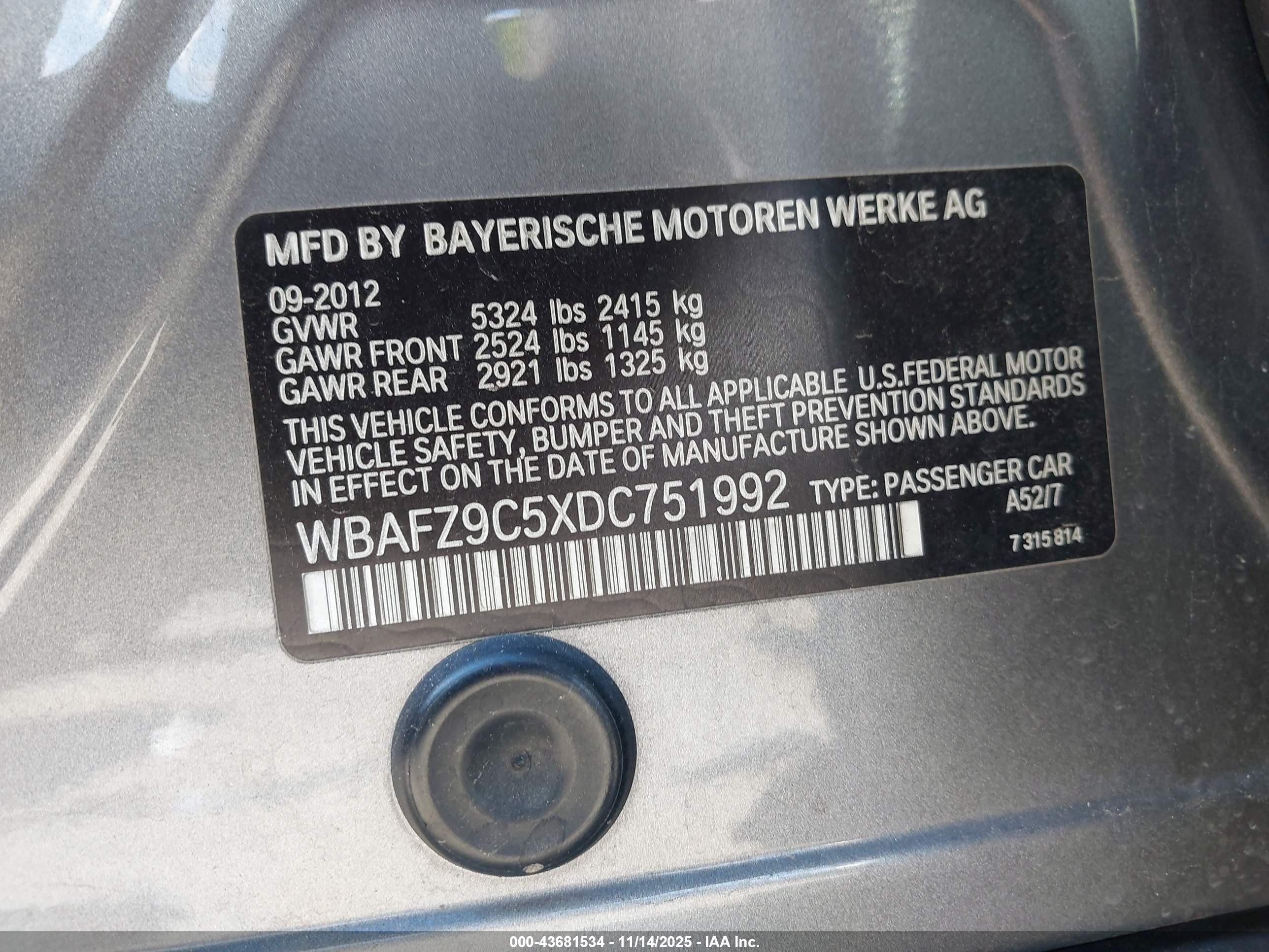 2013 Bmw Activehybrid 5   Серебряный vin: WBAFZ9C5XDC751992