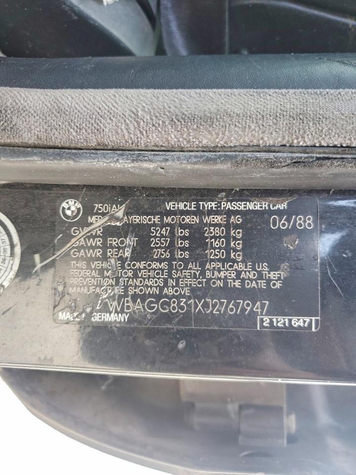 1988 Bmw 750 Il Black vin: WBAGC831XJ2767947