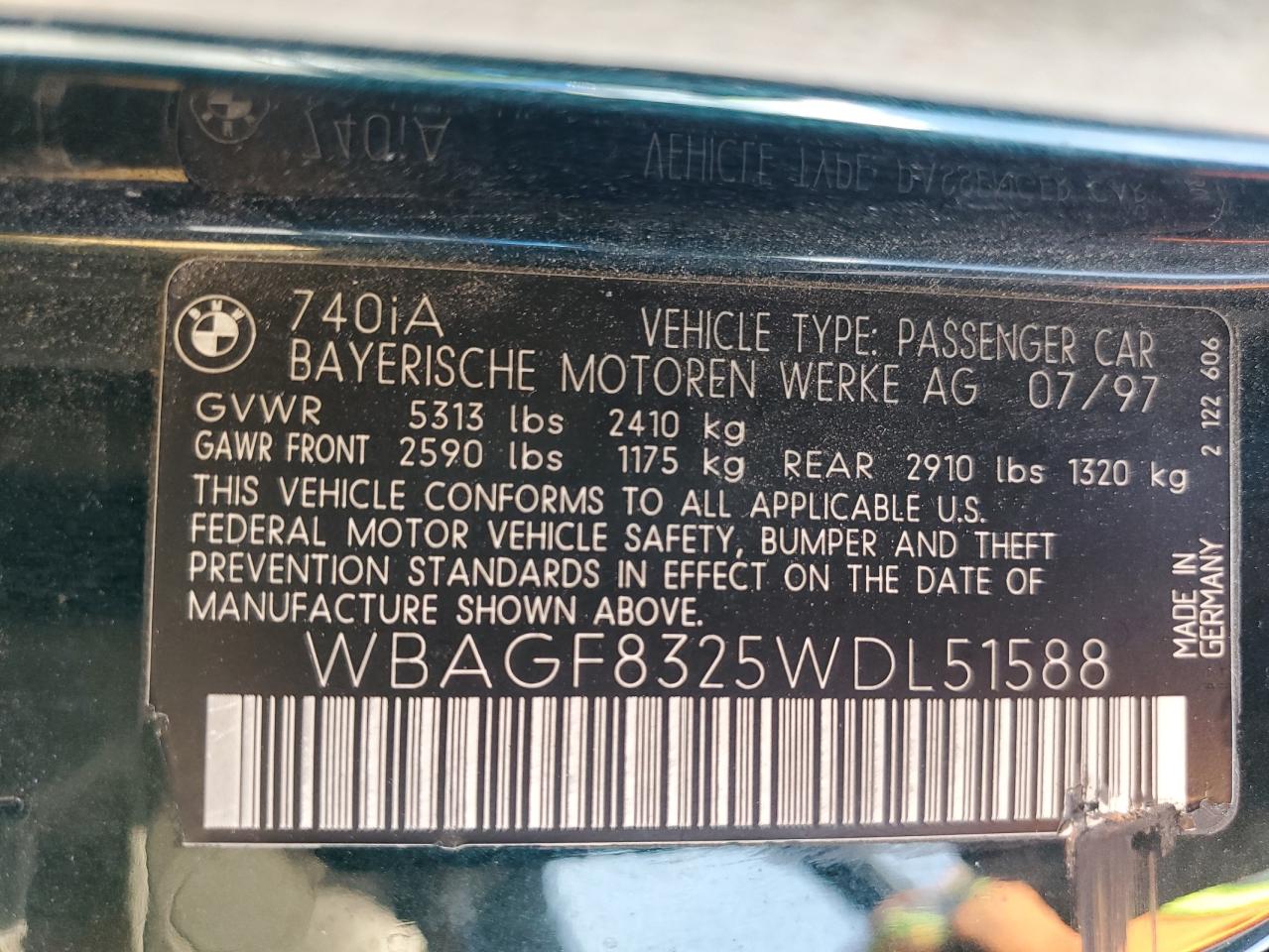 1998 Bmw 740 I Automatic   Green vin: WBAGF8325WDL51588