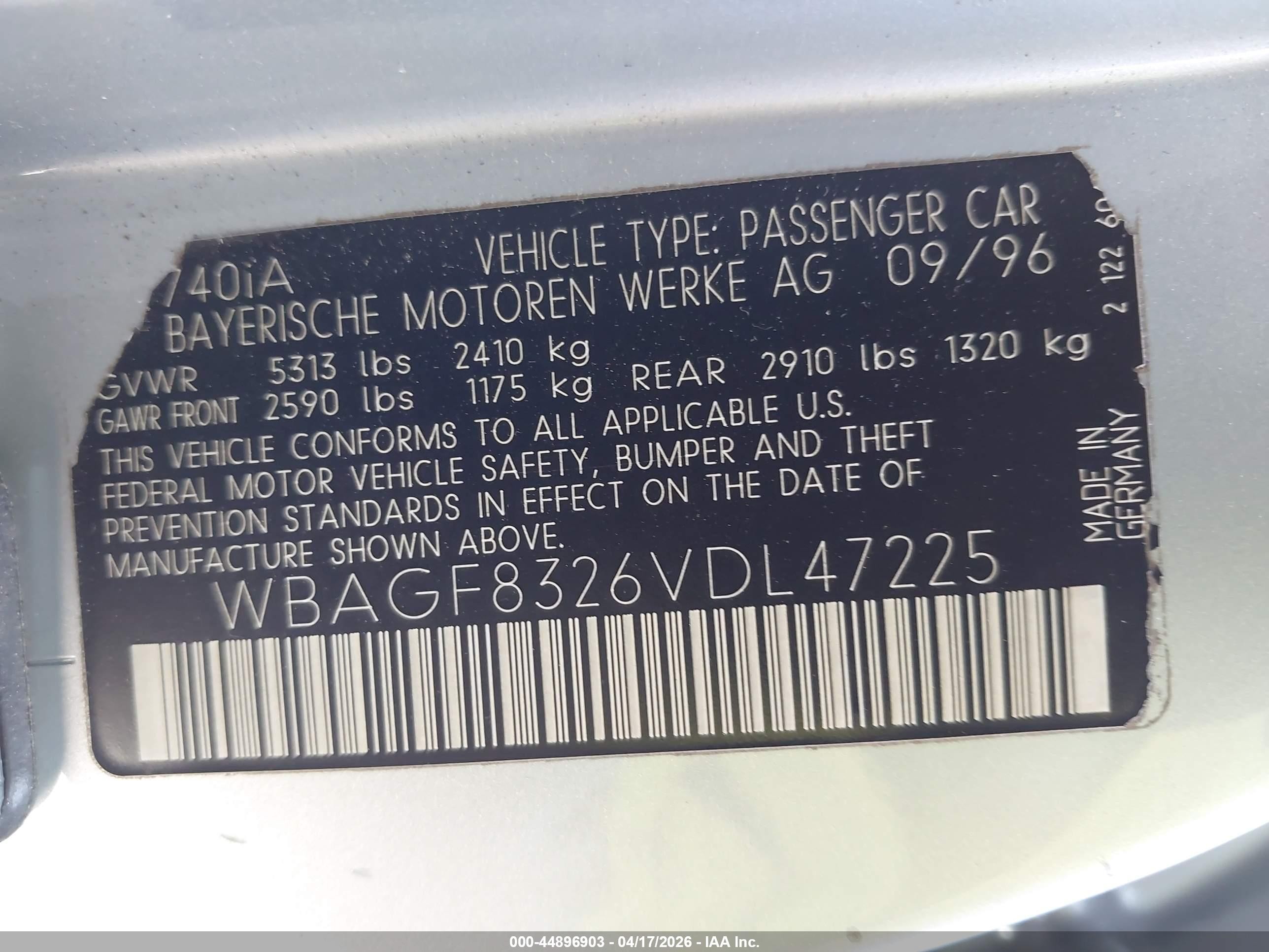 1997 Bmw 740ia   Gray vin: WBAGF8326VDL47225