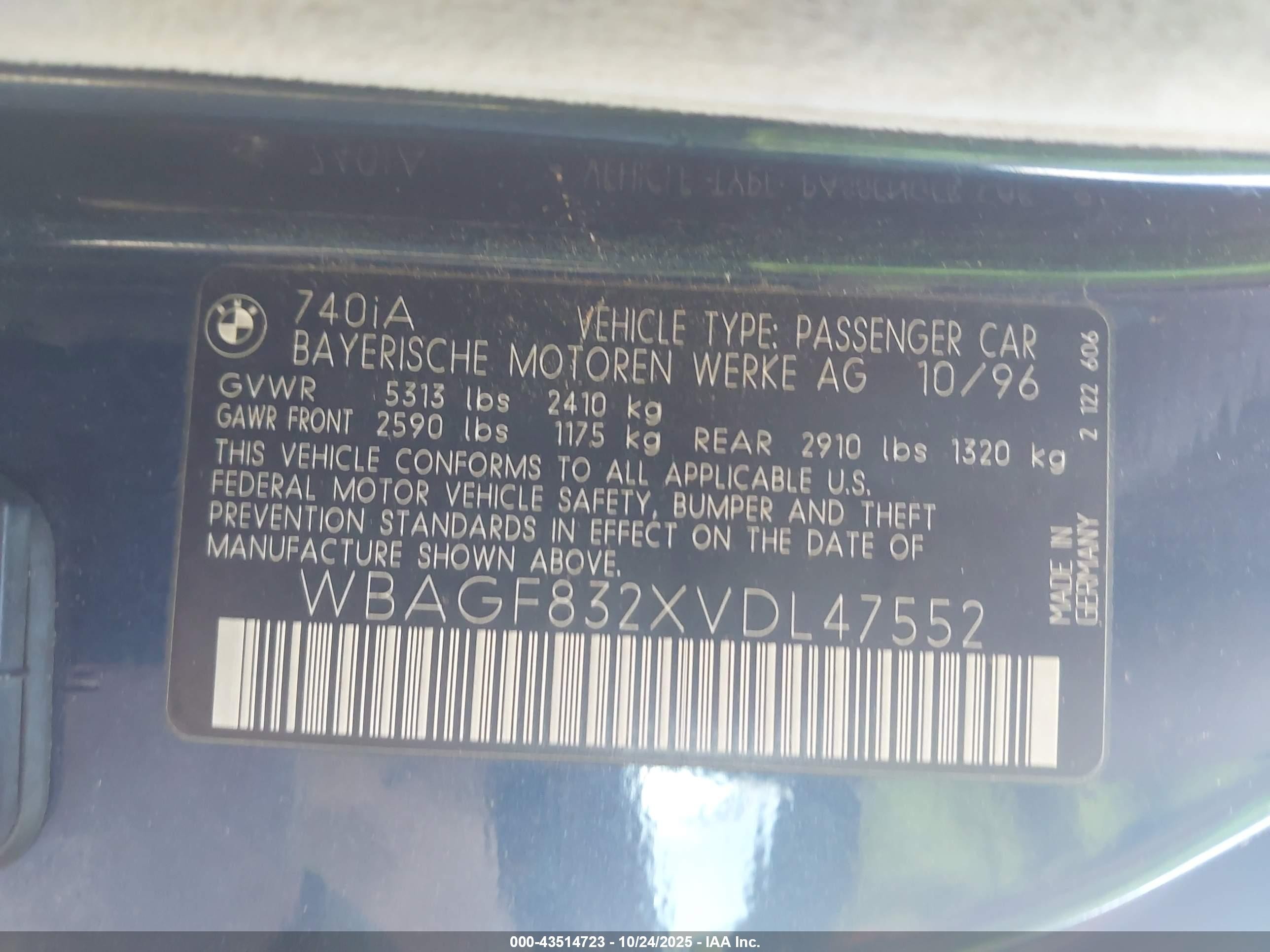 1997 Bmw 740ia   Blue vin: WBAGF832XVDL47552