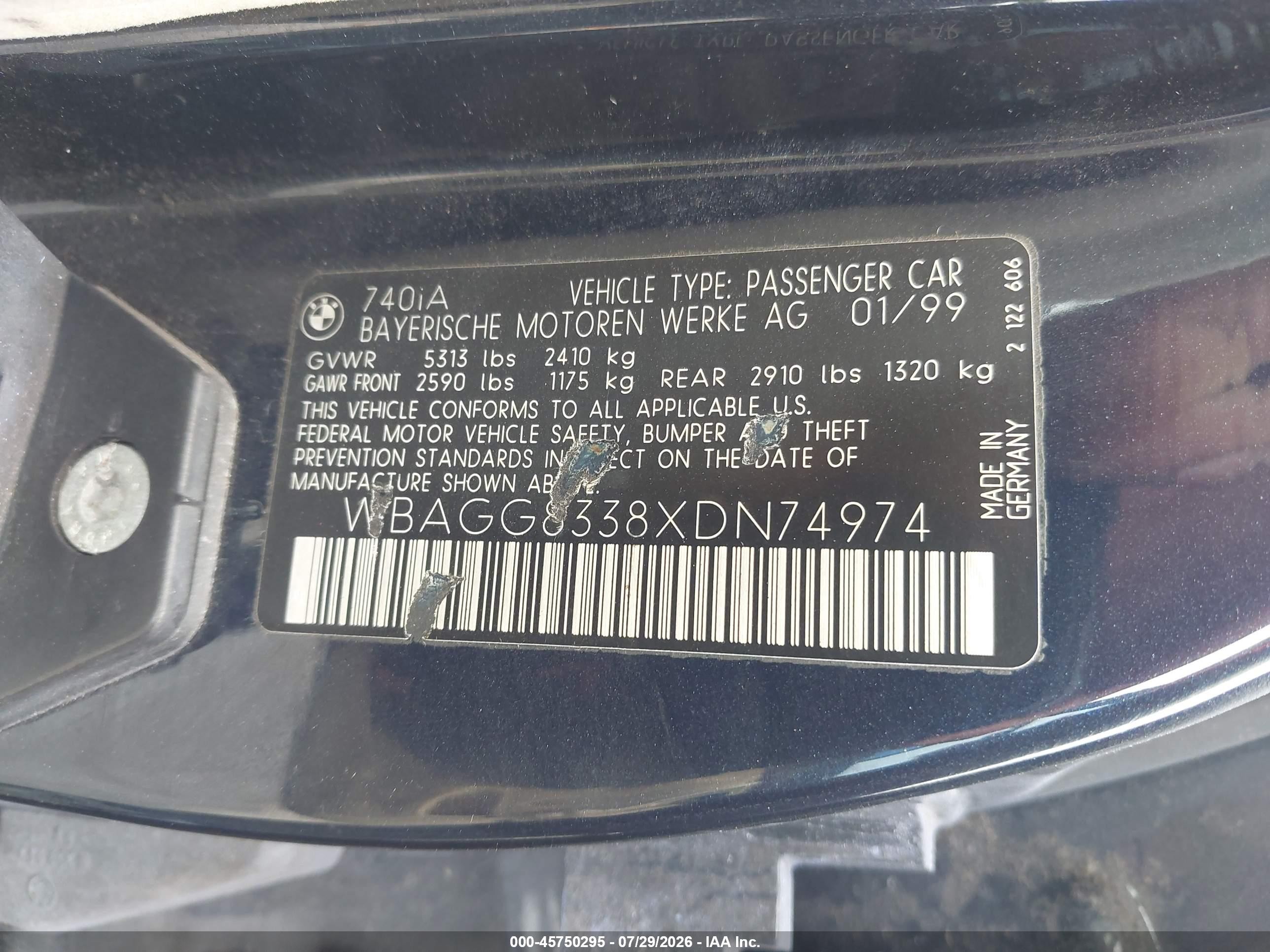 1999 Bmw 740ia   Blue vin: WBAGG8338XDN74974