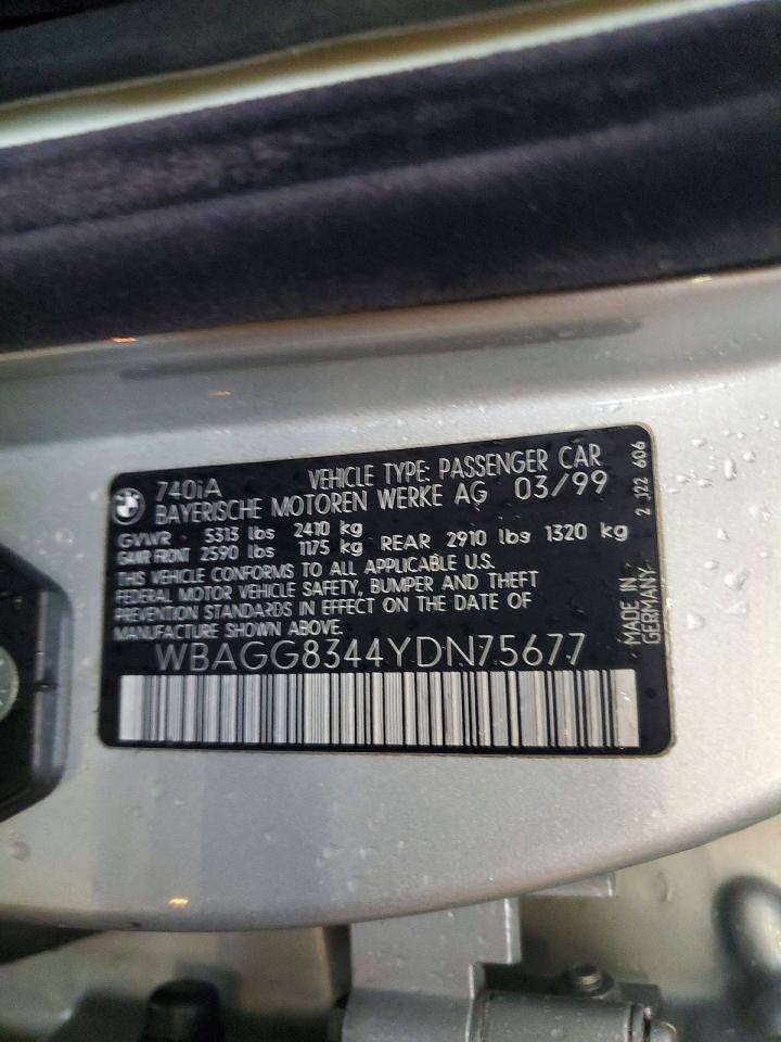 2000 Bmw 740 I Automatic Silver vin: WBAGG8344YDN75677