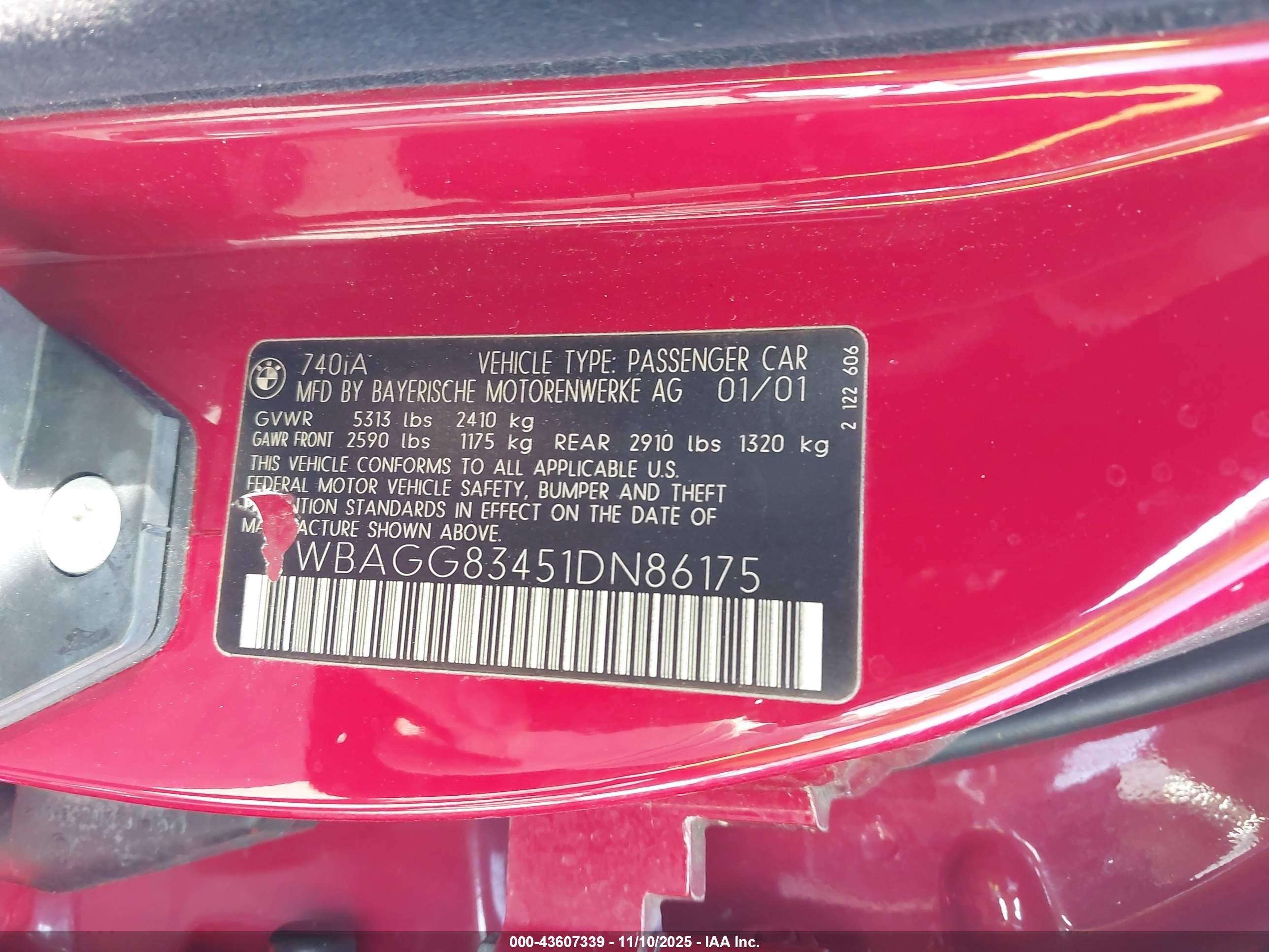 2001 Bmw 740ia   Red vin: WBAGG83451DN86175