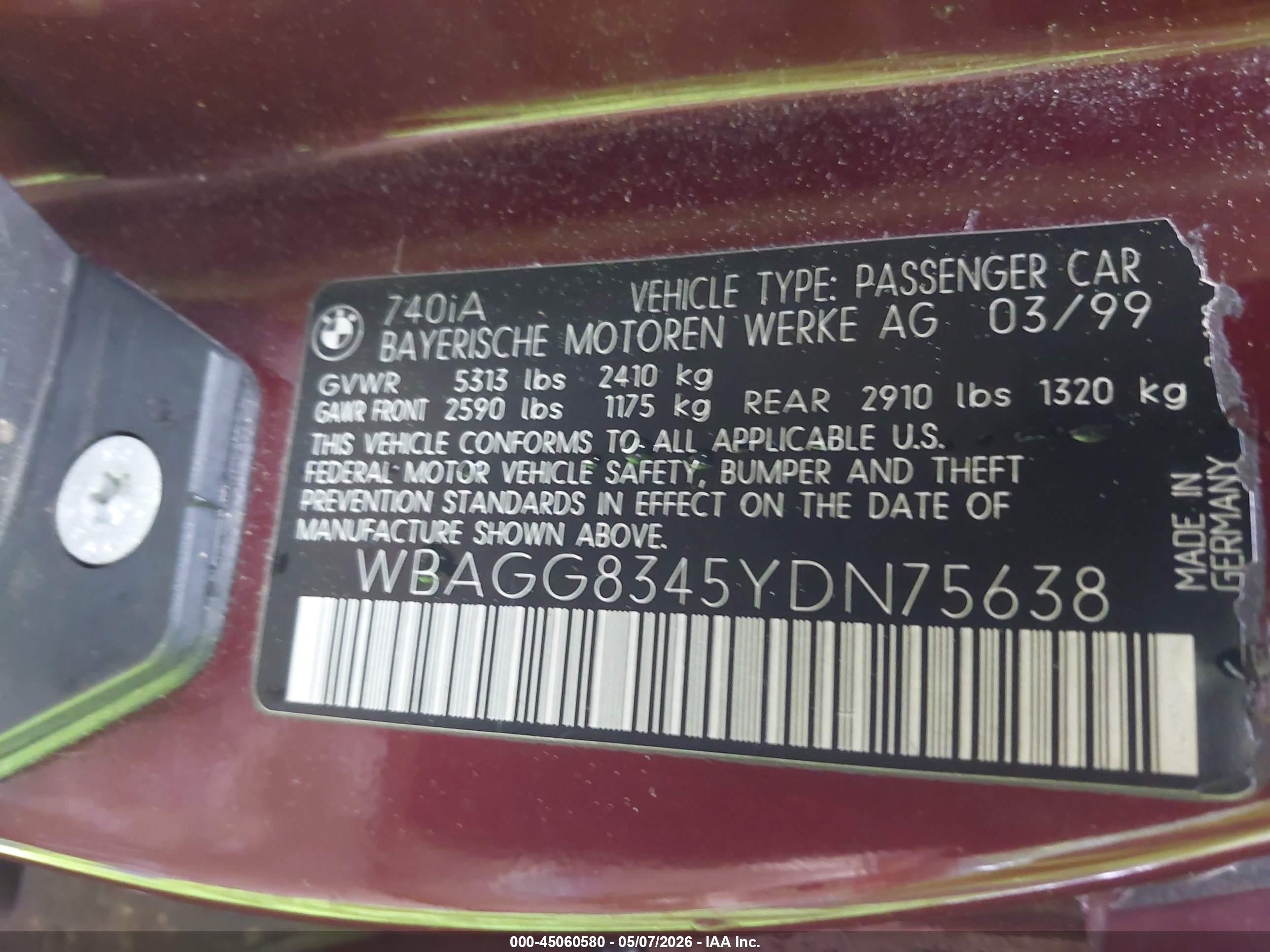 2000 Bmw 740ia   Burgundy vin: WBAGG8345YDN75638