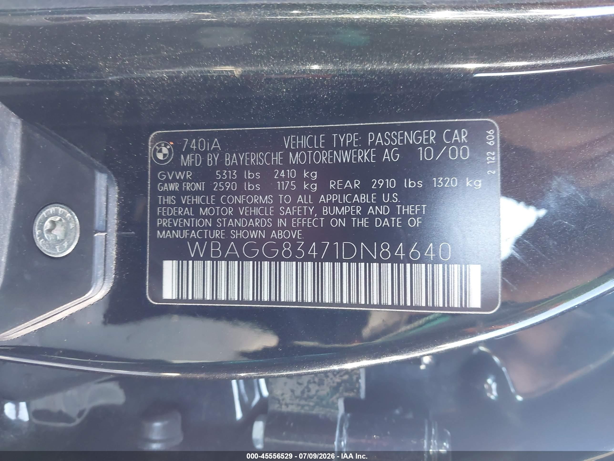 2001 Bmw 740ia   Black vin: WBAGG83471DN84640