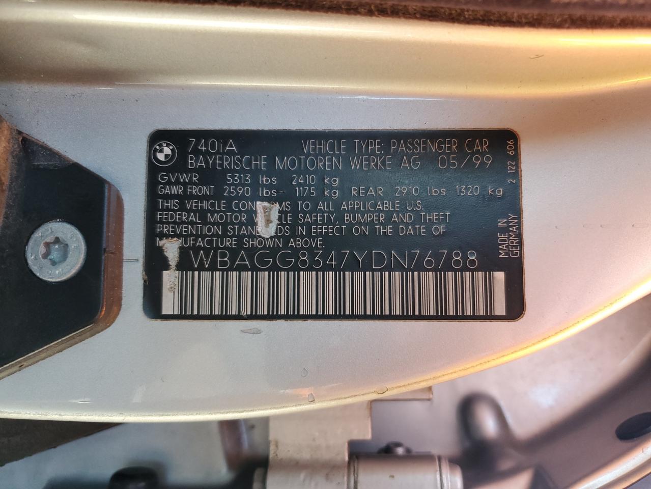2000 Bmw 740 I Automatic Silver vin: WBAGG8347YDN76788