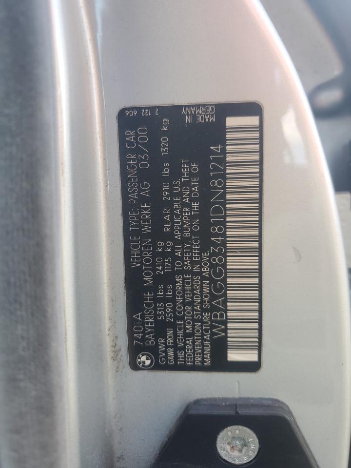 2001 Bmw 740 I Automatic Silver vin: WBAGG83481DN81214