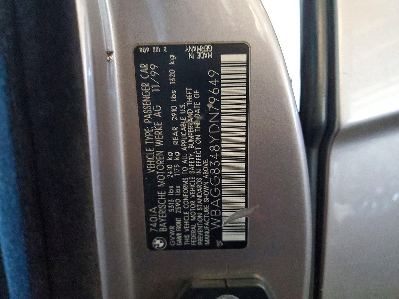 2000 Bmw 740 I Automatic Silver vin: WBAGG8348YDN79649