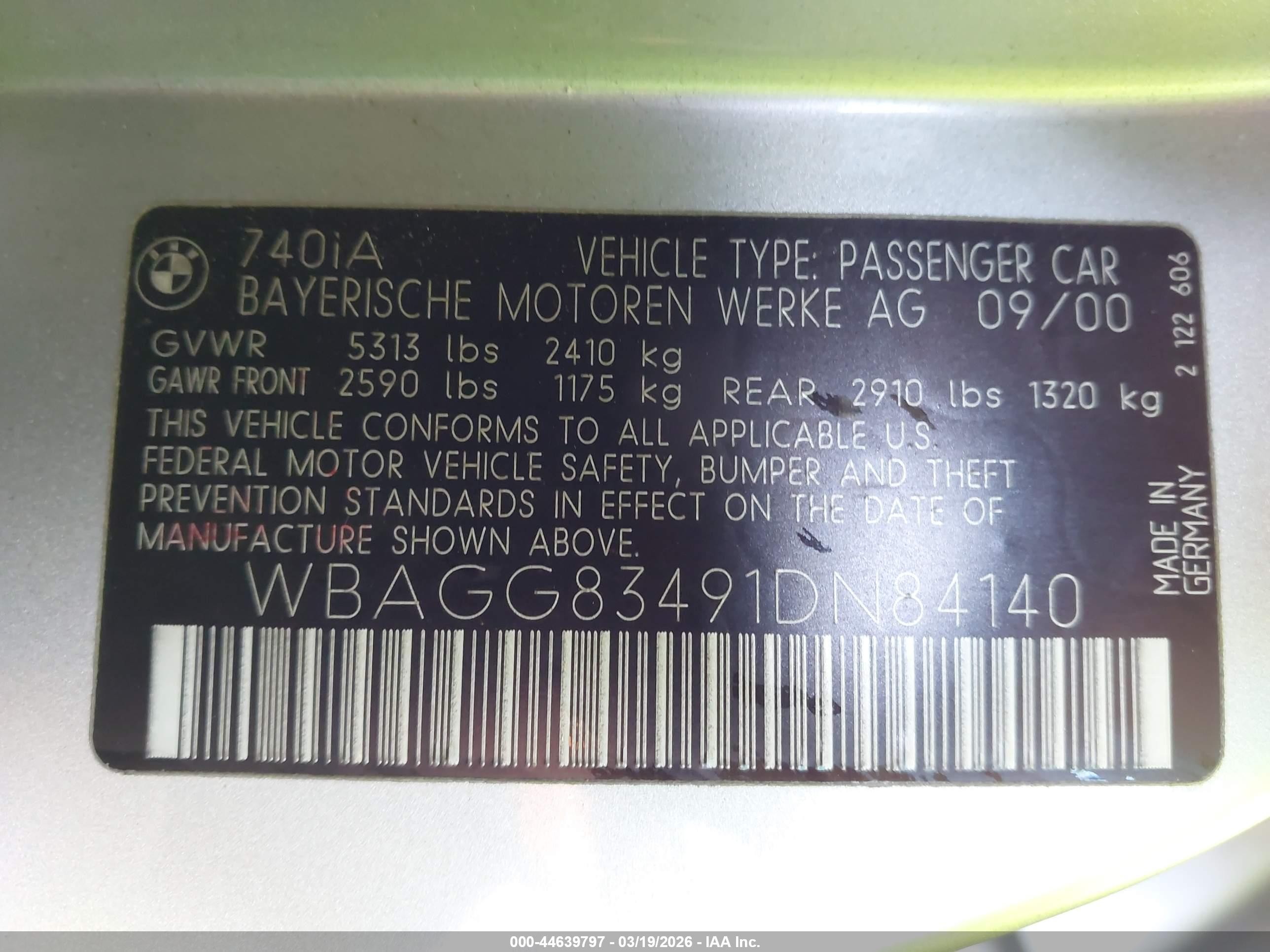 2001 Bmw 740ia   Silver vin: WBAGG83491DN84140