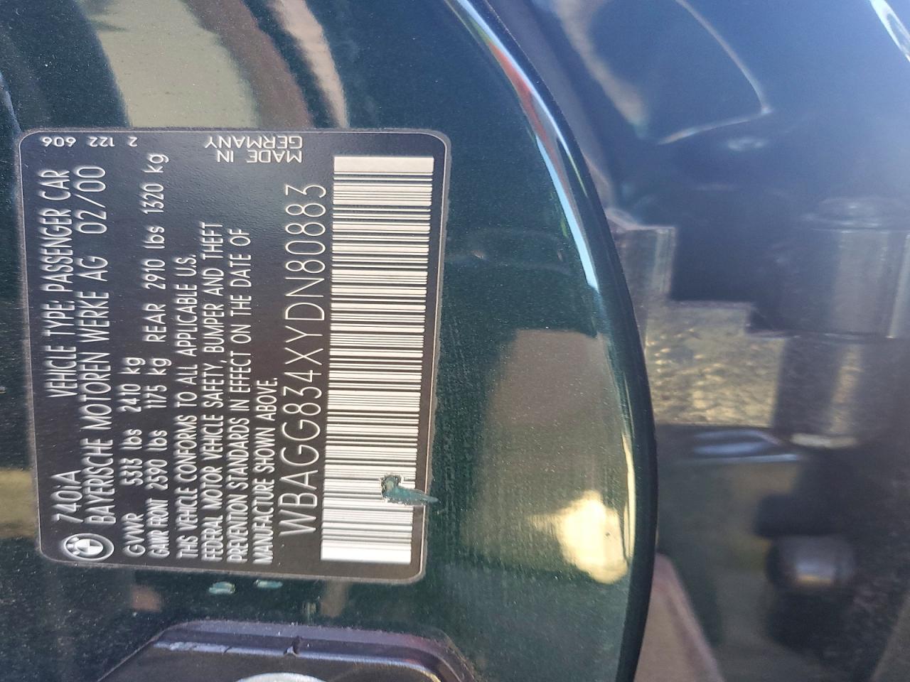 2000 Bmw 740 I Automatic Green vin: WBAGG834XYDN80883