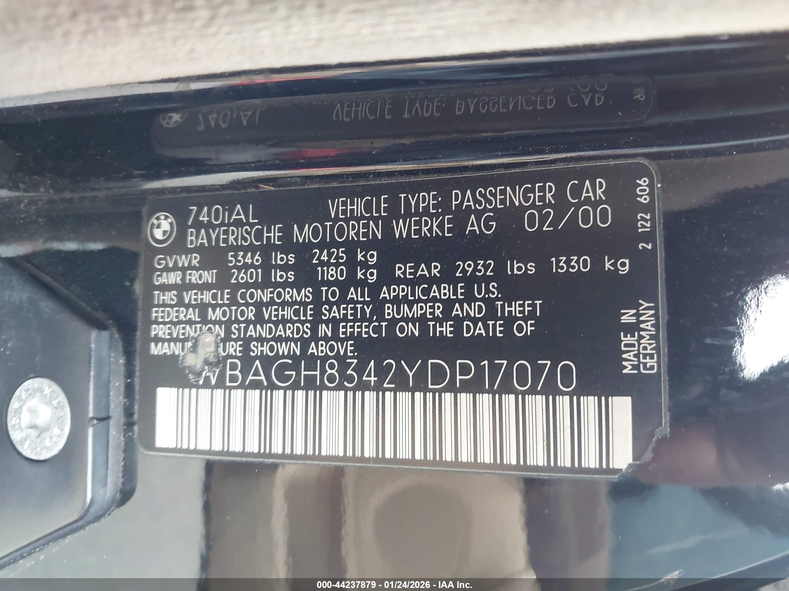2000 Bmw 740il   Black vin: WBAGH8342YDP17070