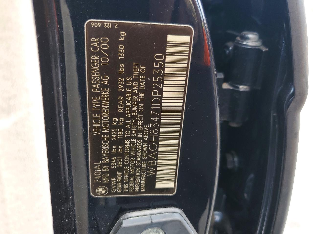 2001 Bmw 740 Il Blue vin: WBAGH83471DP25350