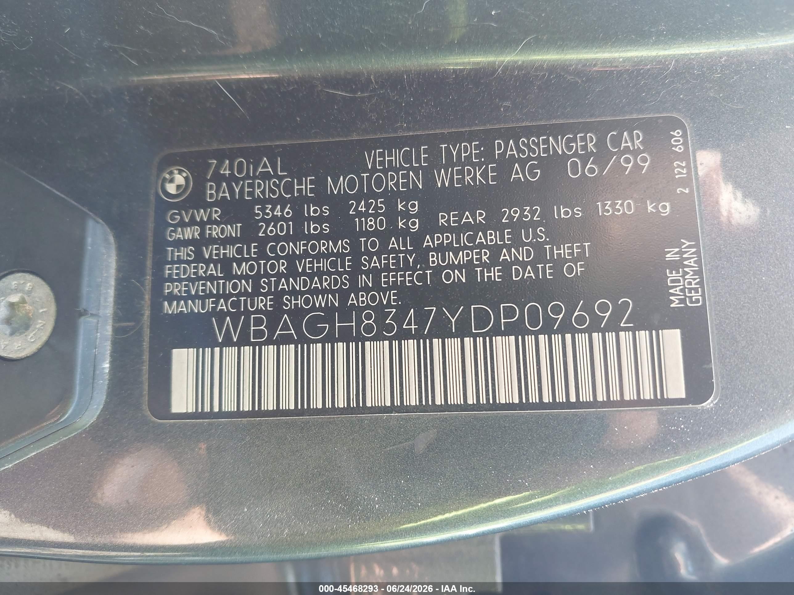2000 Bmw 740il Gray vin: WBAGH8347YDP09692