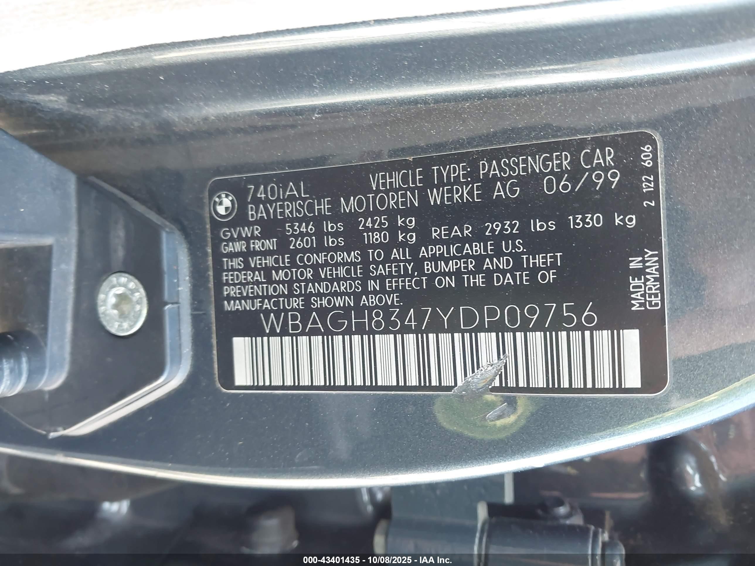 2000 Bmw 740il   Gray vin: WBAGH8347YDP09756