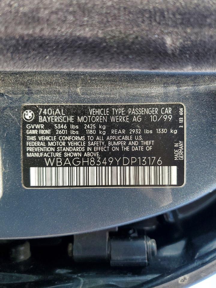 2000 Bmw 740 Il Gray vin: WBAGH8349YDP13176