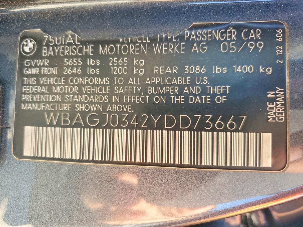 2000 Bmw 750 Il Gray vin: WBAGJ0342YDD73667