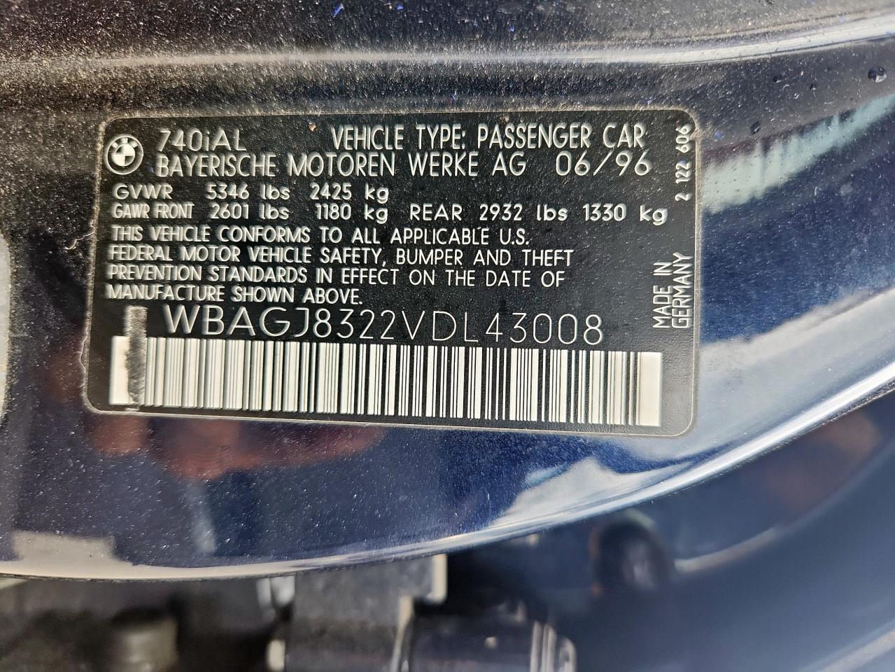 1997 Bmw 740 Il   Blue vin: WBAGJ8322VDL43008