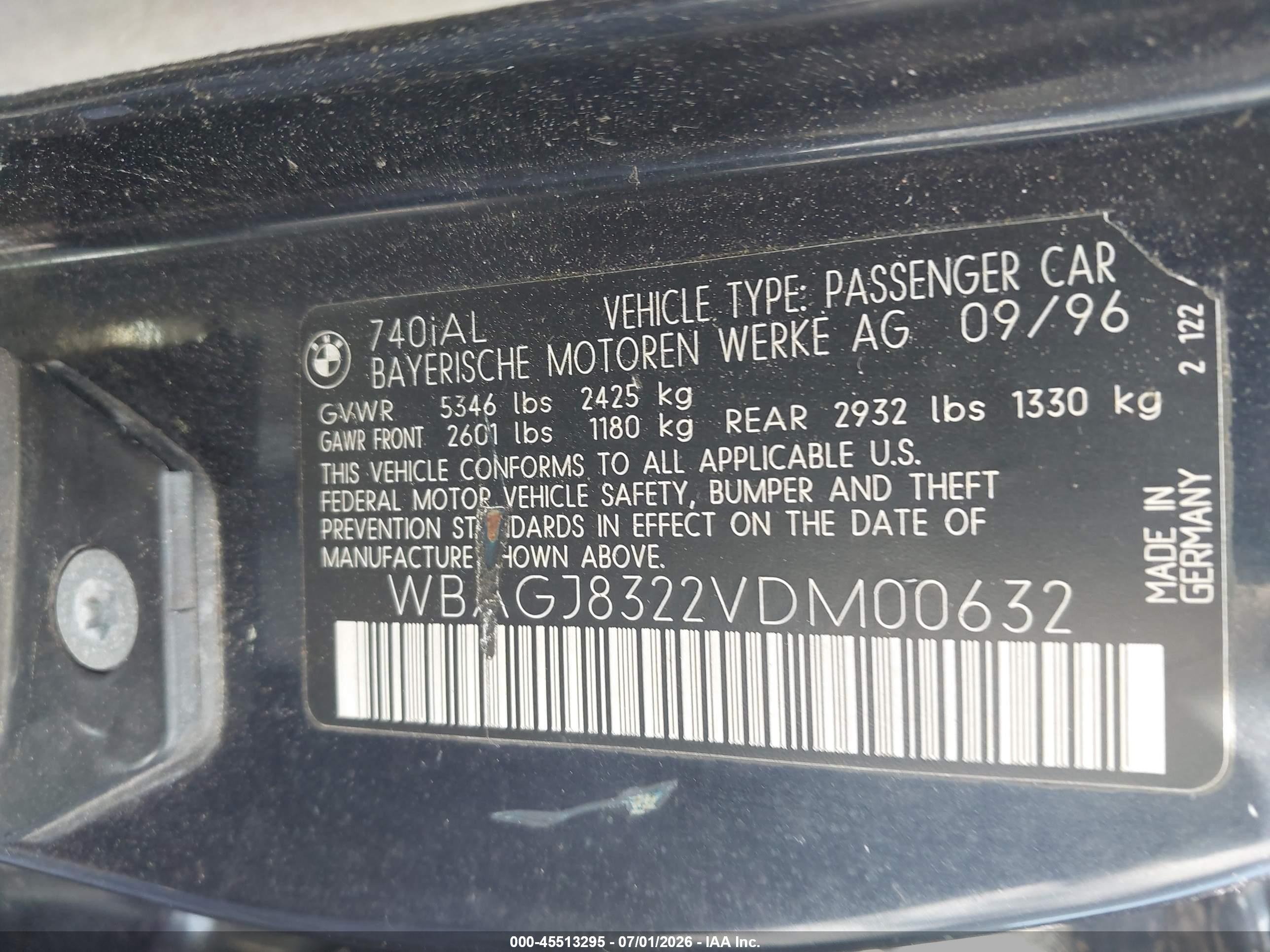 1997 Bmw 740il   Dark Blue vin: WBAGJ8322VDM00632