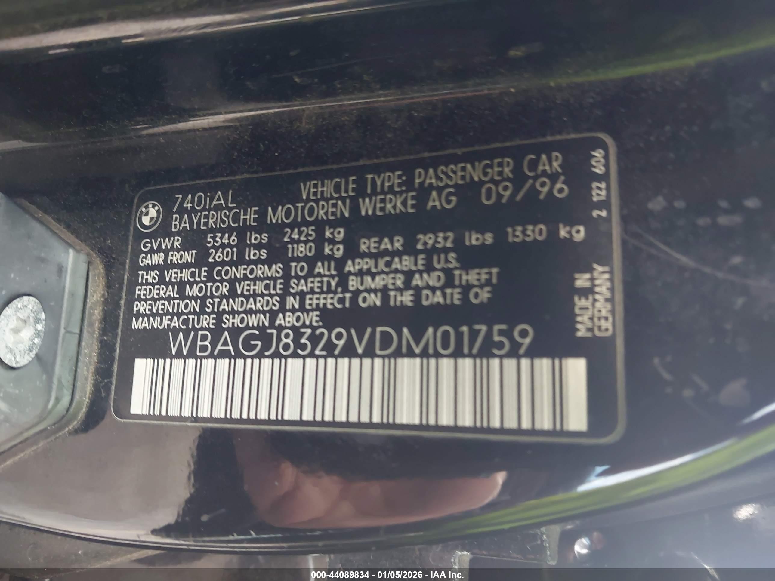 1997 Bmw 740il   Black vin: WBAGJ8329VDM01759