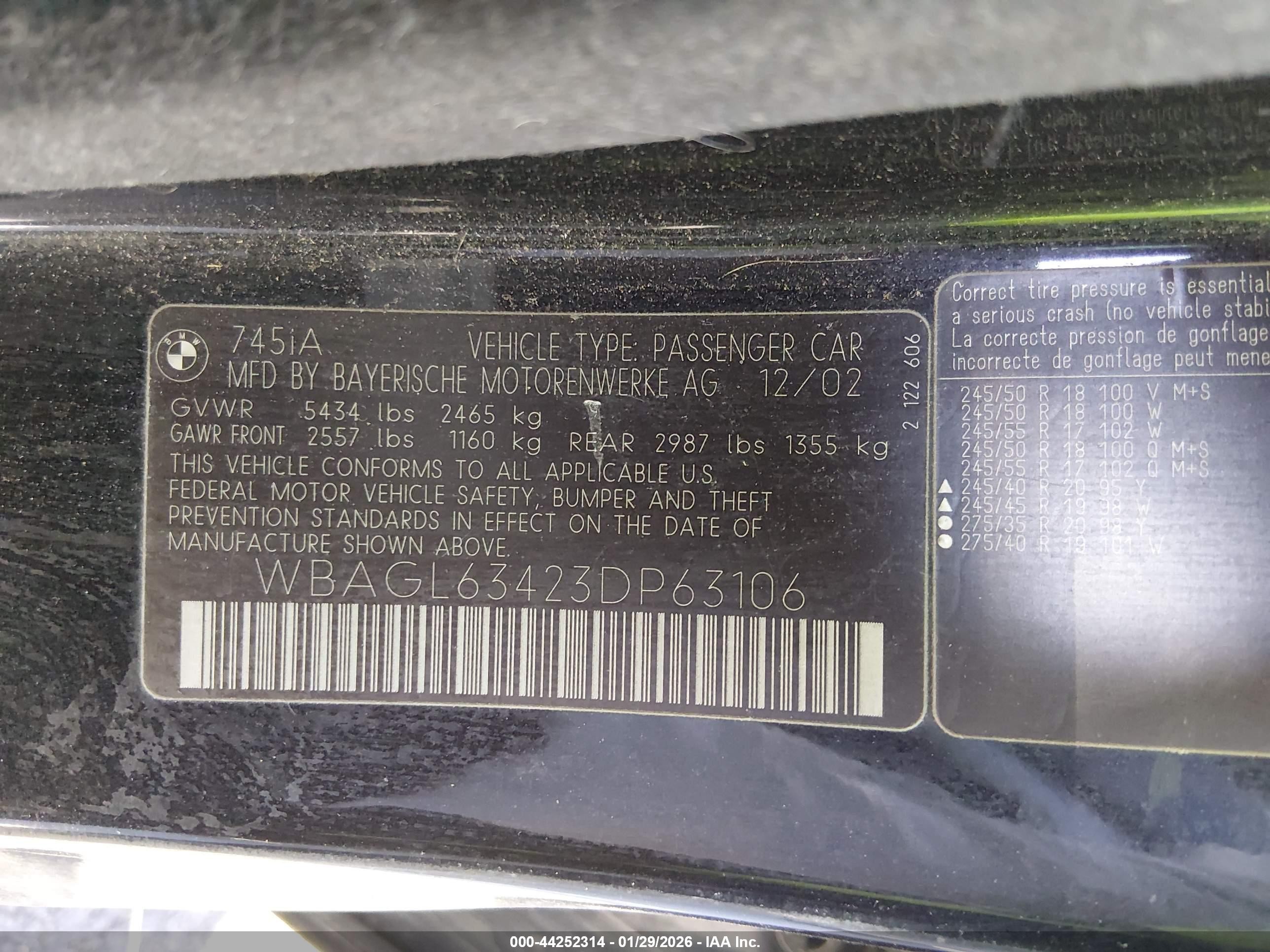 2003 Bmw 745i   Black vin: WBAGL63423DP63106