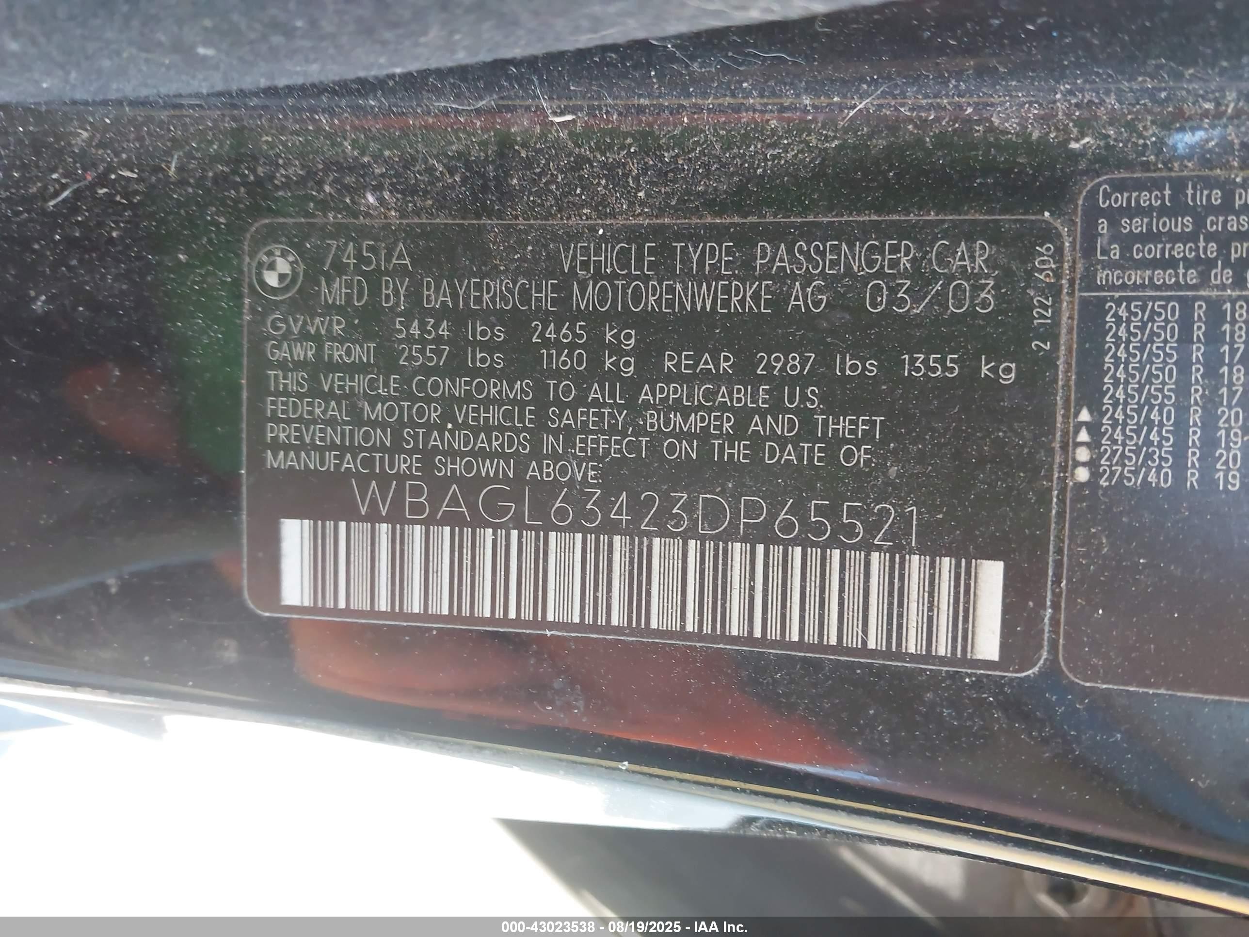 2003 Bmw 745i   Черный vin: WBAGL63423DP65521
