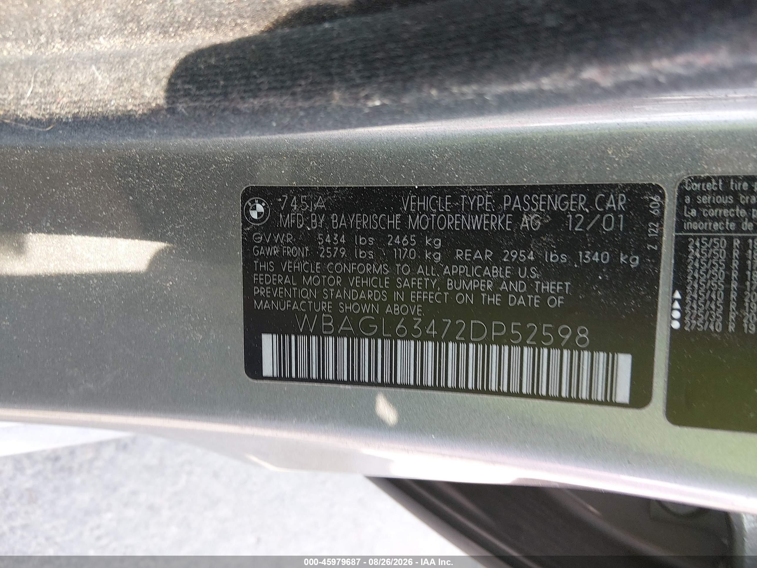 2002 Bmw 745i   Gray vin: WBAGL63472DP52598