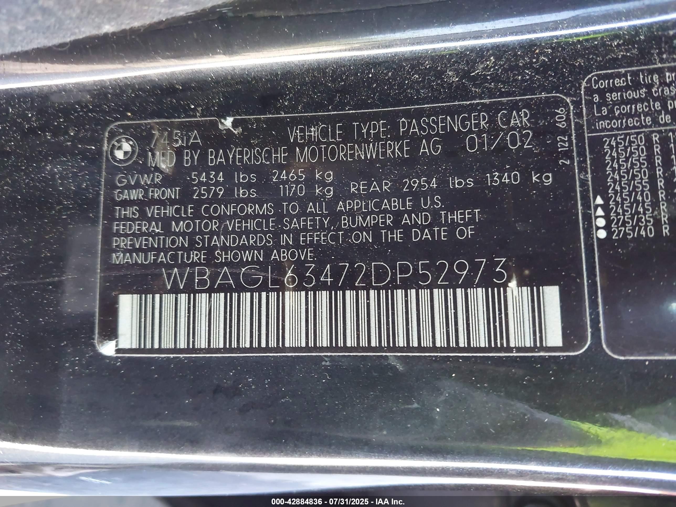 2002 Bmw 745i   Black vin: WBAGL63472DP52973