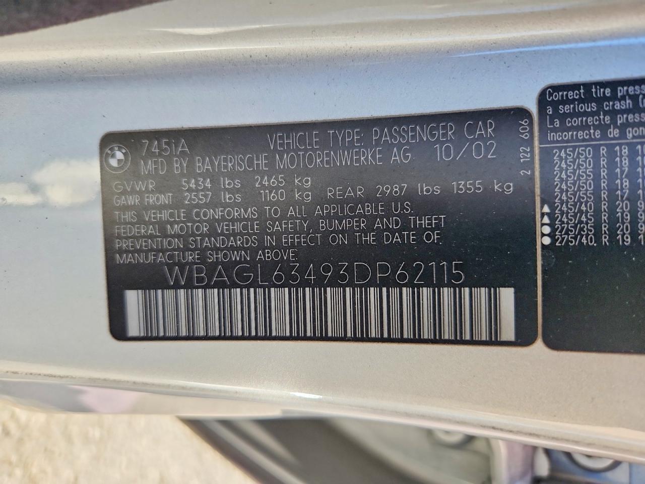 2003 Bmw 745 I Silver vin: WBAGL63493DP62115