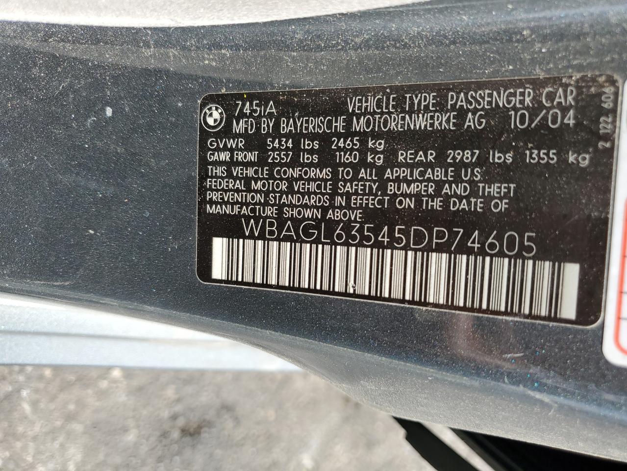 2005 Bmw 745 I   Gray vin: WBAGL63545DP74605