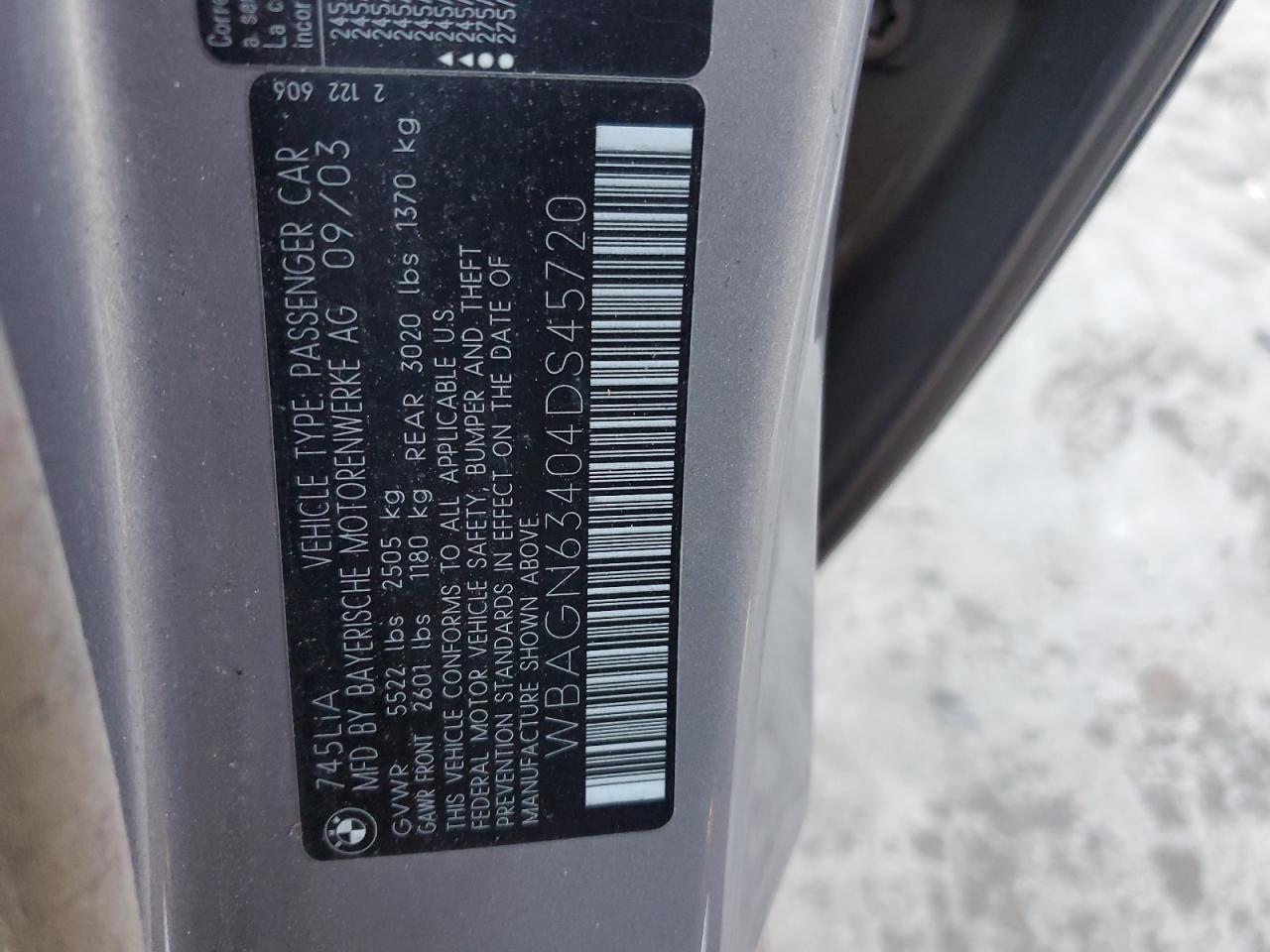 2004 Bmw 745 Li Gray vin: WBAGN63404DS45720