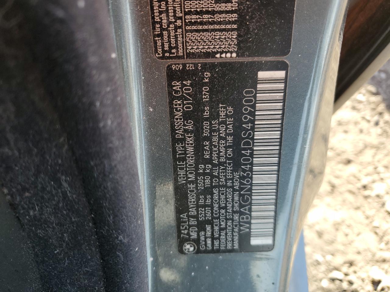 2004 Bmw 745 Li Gray vin: WBAGN63404DS49900