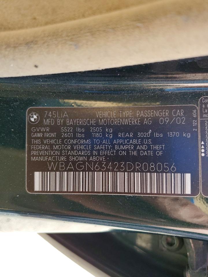 2003 Bmw 745 Li Green vin: WBAGN63423DR08056