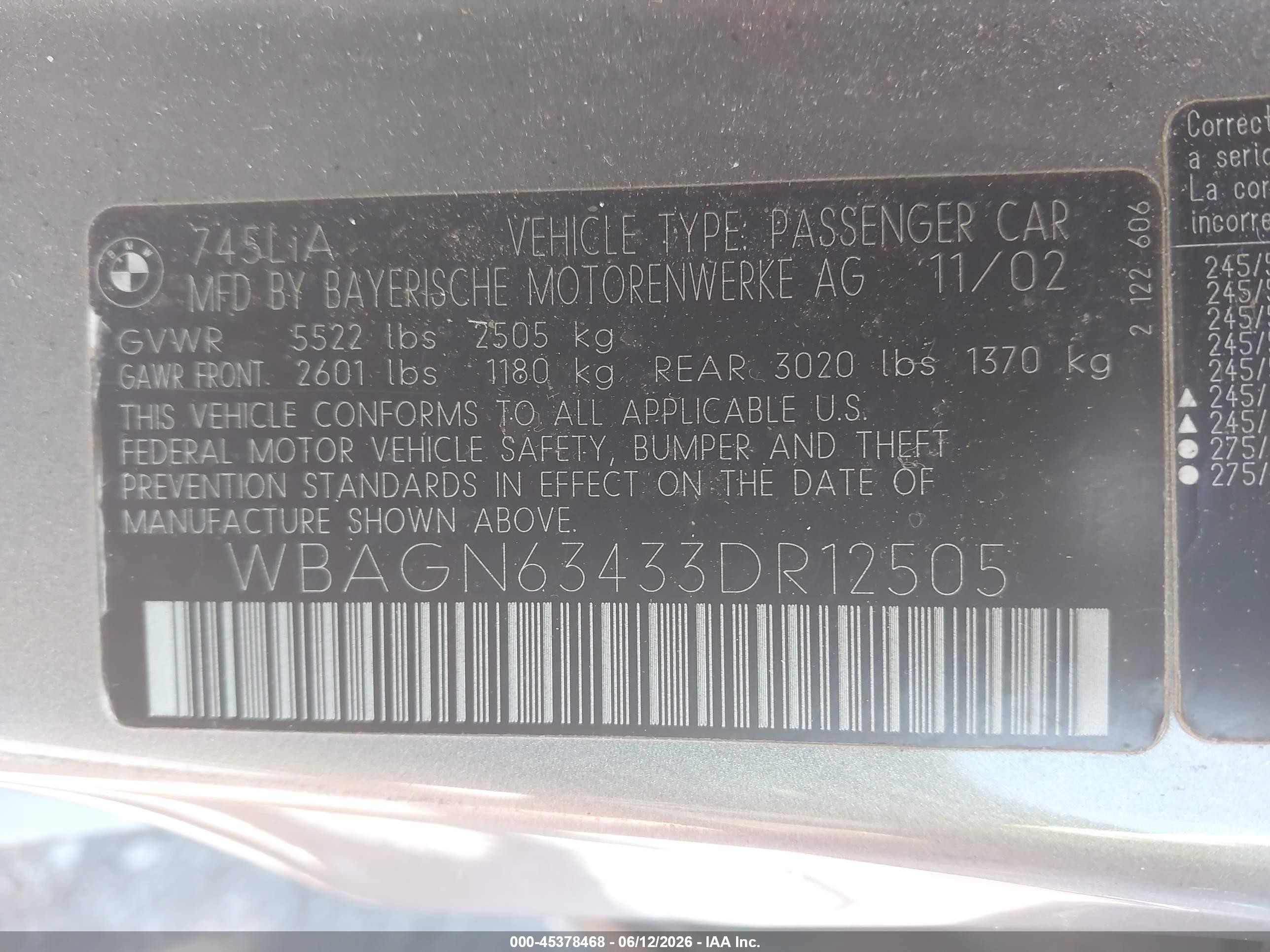 2003 Bmw 745li   Gray vin: WBAGN63433DR12505