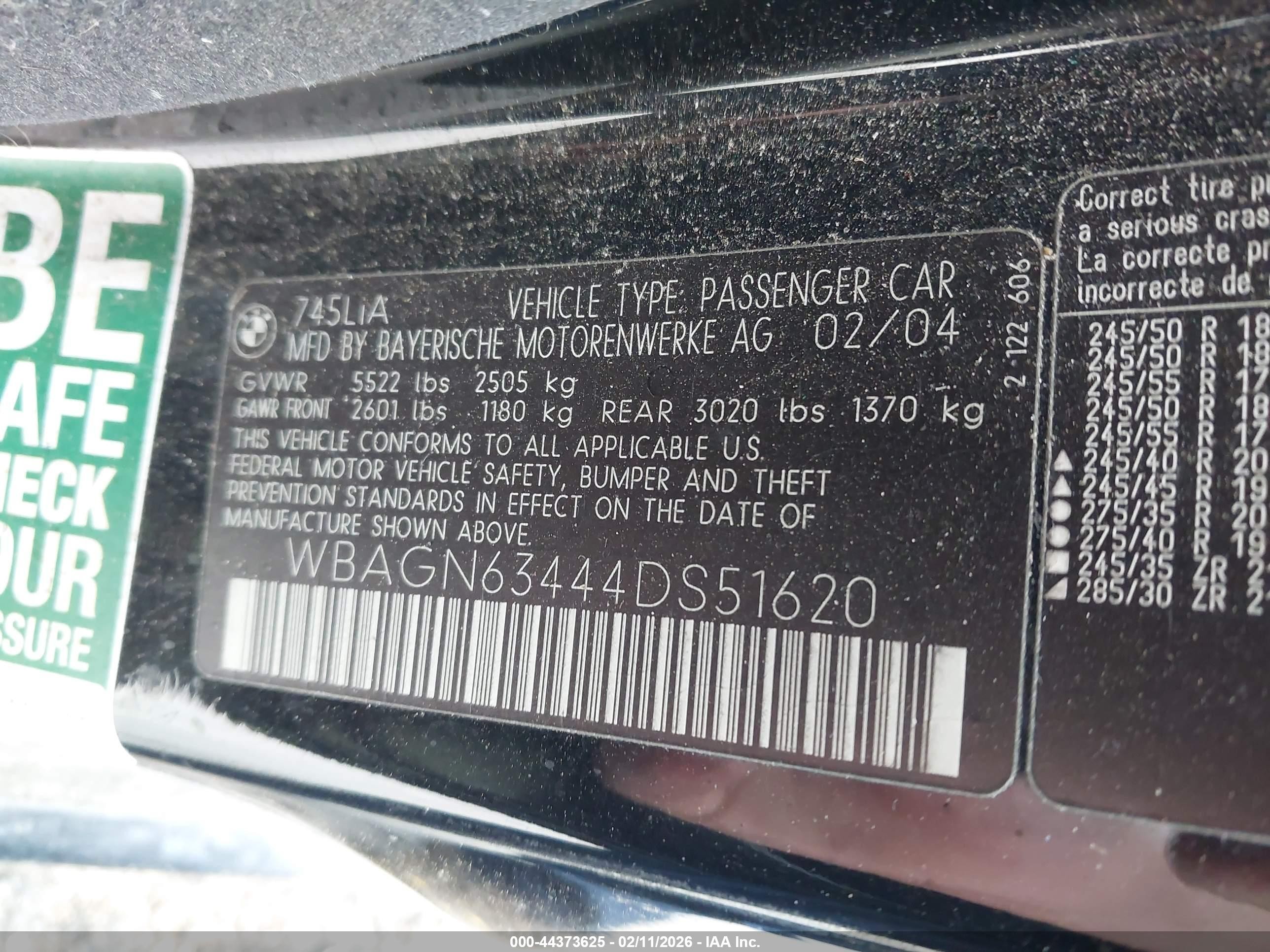 2004 Bmw 745li   Black vin: WBAGN63444DS51620