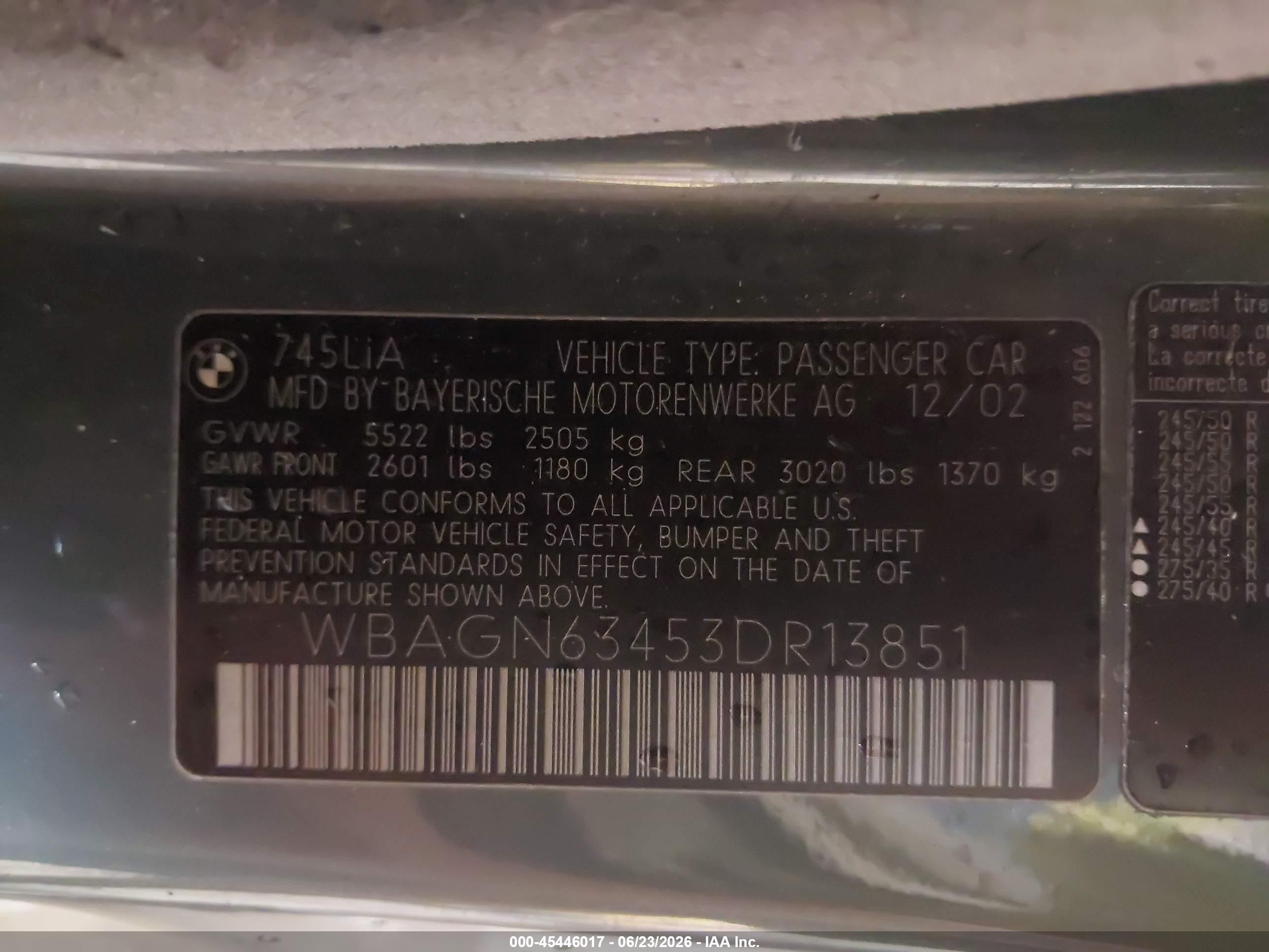2003 Bmw 7 Series 745li Gray vin: WBAGN63453DR13851