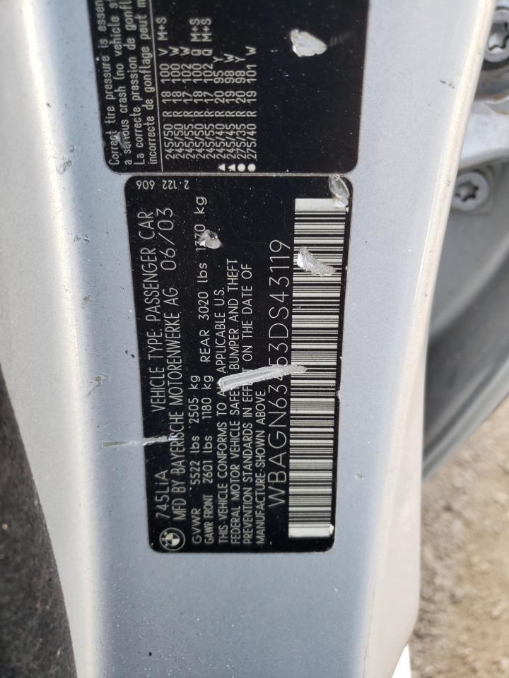 2003 Bmw 745 Li Silver vin: WBAGN63453DS43119
