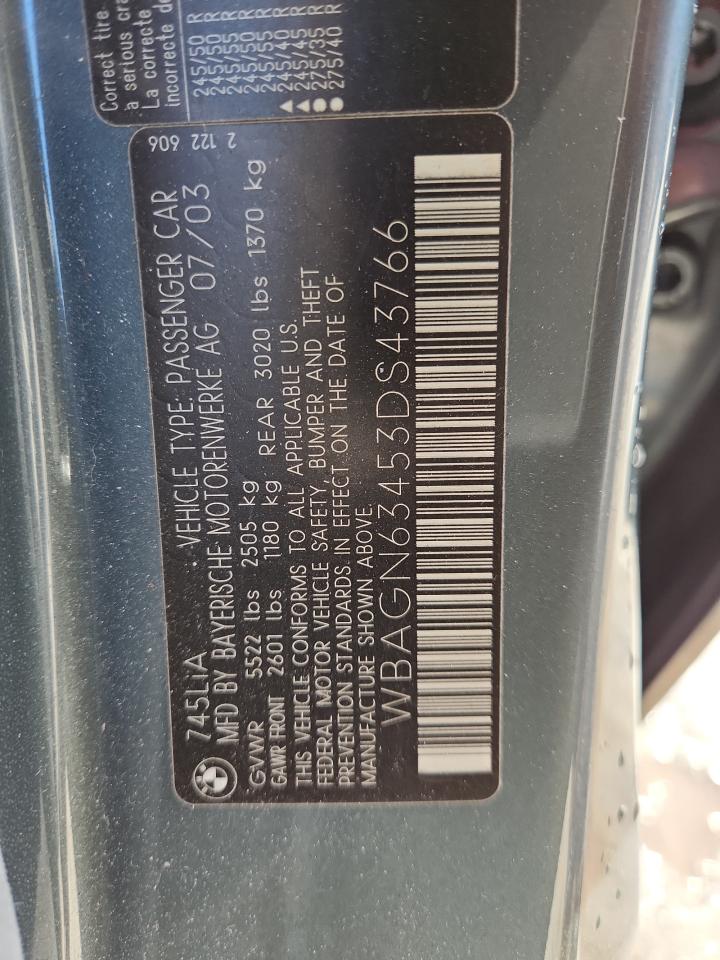 2003 Bmw 745 Li Серый vin: WBAGN63453DS43766