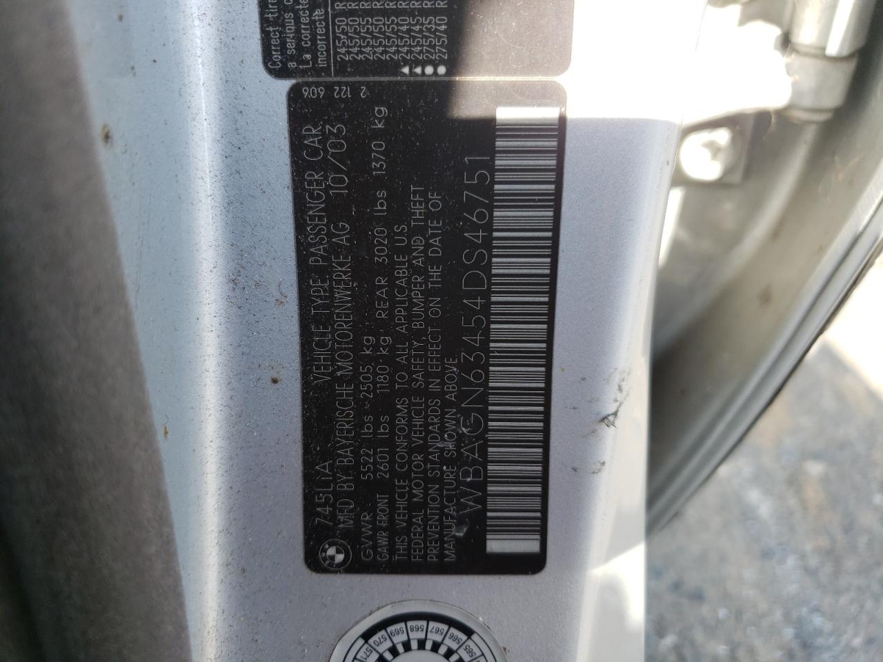 2004 Bmw 745 Li Gray vin: WBAGN63454DS46751