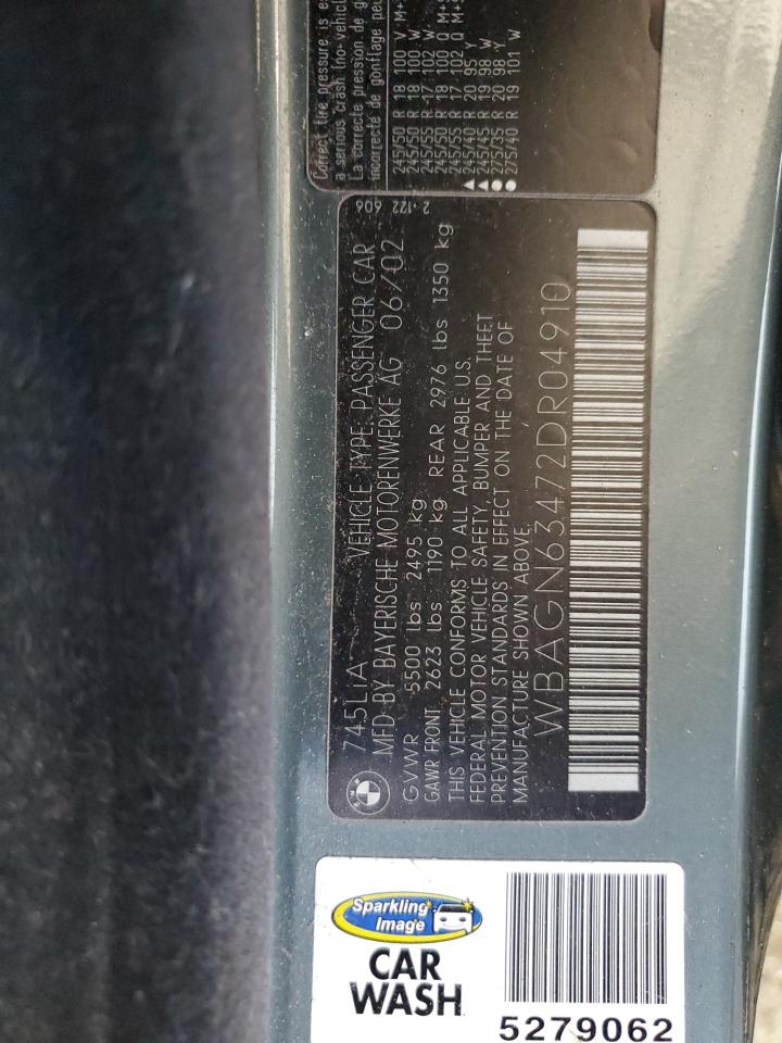 2002 Bmw 745 Li Gray vin: WBAGN63472DR04910
