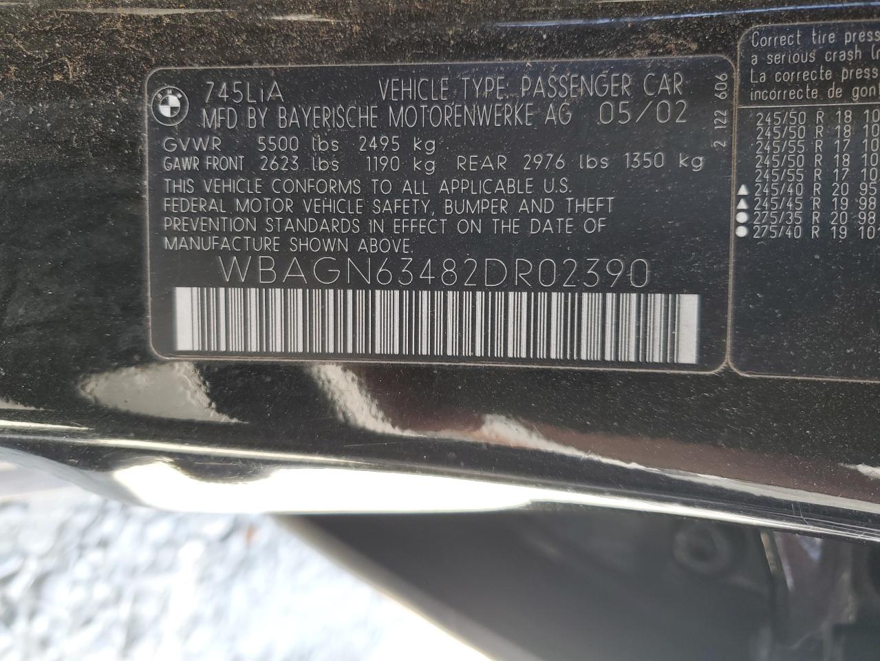 2002 Bmw 745 Li   Black vin: WBAGN63482DR02390