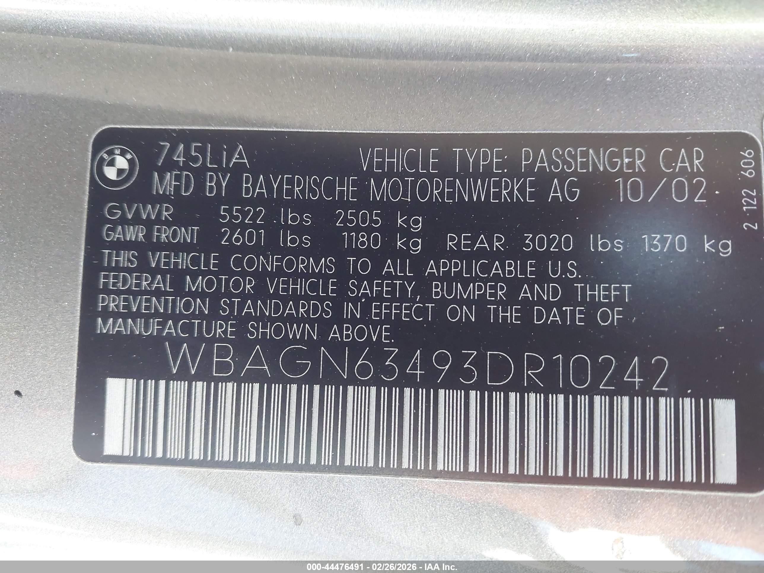 2003 Bmw 745li   Gray vin: WBAGN63493DR10242