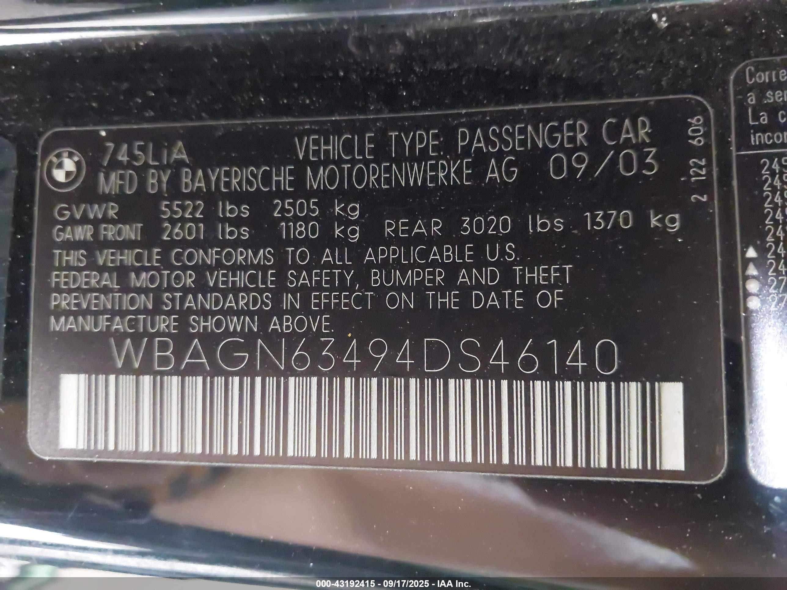 2004 Bmw 745li   Black vin: WBAGN63494DS46140