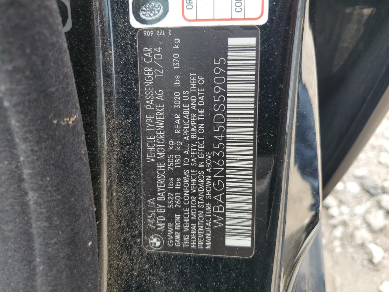 2005 Bmw 745 Li   Black vin: WBAGN63545DS59095