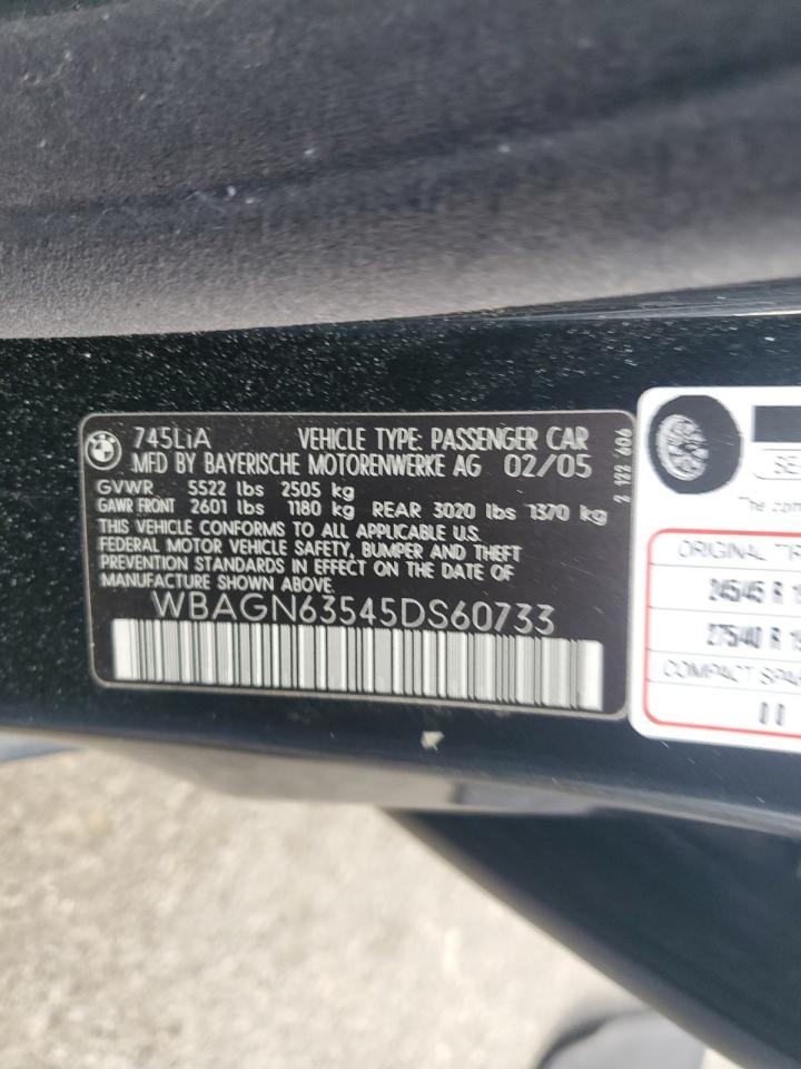 2005 Bmw 745 Li Black vin: WBAGN63545DS60733