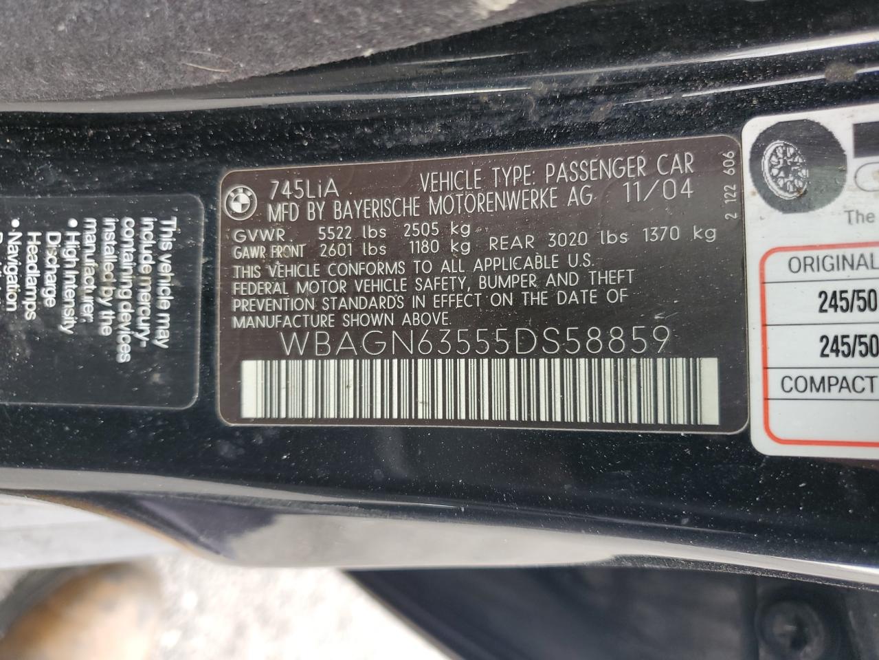 2005 Bmw 745 Li   Black vin: WBAGN63555DS58859